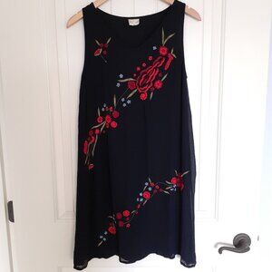 Kit Cornell Sleeveless Rayon Sheath Dress with Embroidery Navy Blue Size L